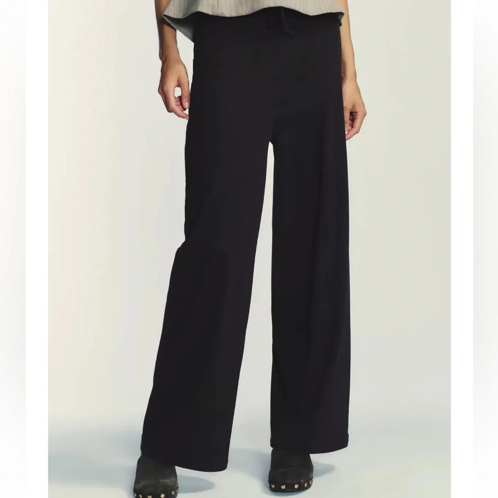 Zara NWT stretchy black wide leg drawstring pants